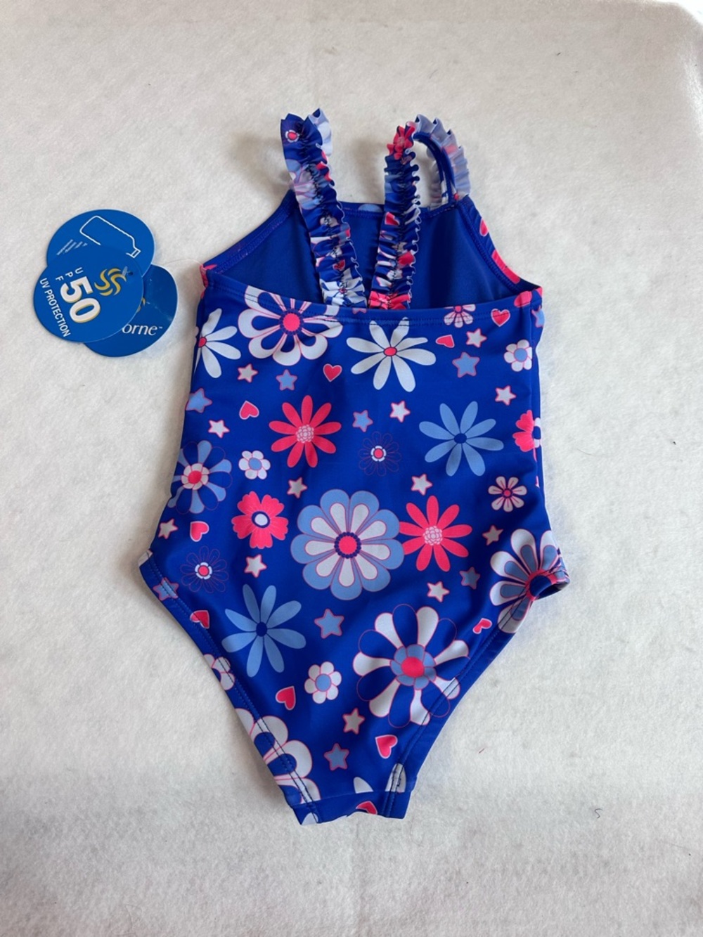Kids Blue Floral One-Piece Swimsuit with Ruffle Straps - Picture 4 of 9